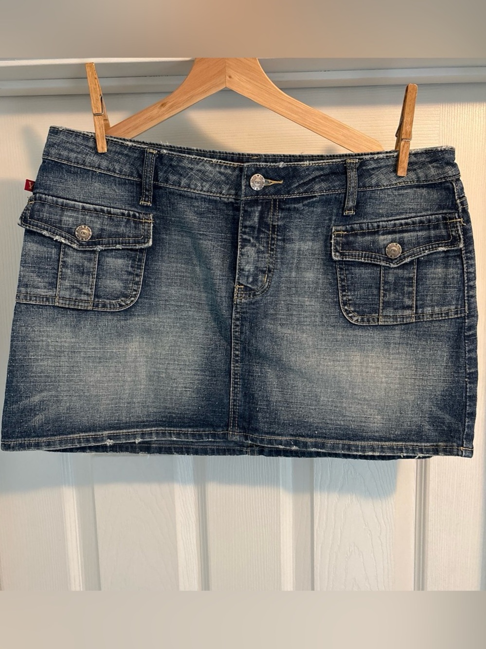 YMI Blue Denim Mini Skirt. Zipper Flaw- See Details Below.